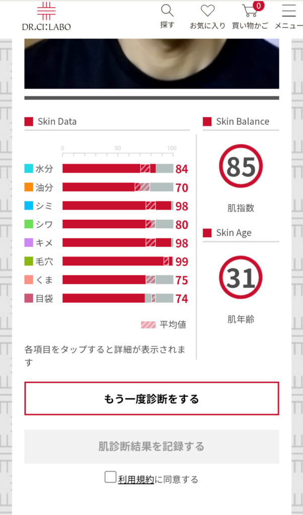 おっさんのドクターシーラボの肌年齢診断の結果